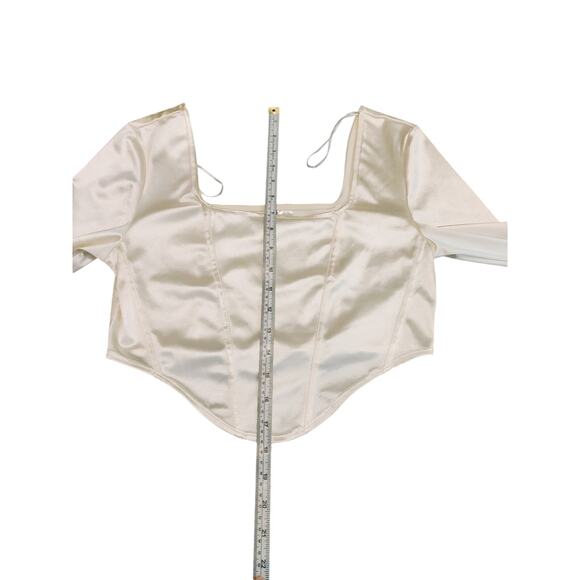 Divided H&M Long Sleeve Corset Cropped Top Asymmetric Hem Satin Cream Womens M - Picture 6 of 7